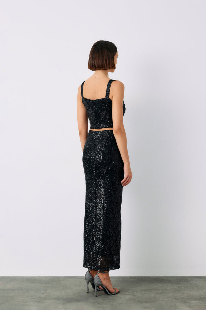 Sateen Jupe midi Karolin - Noir