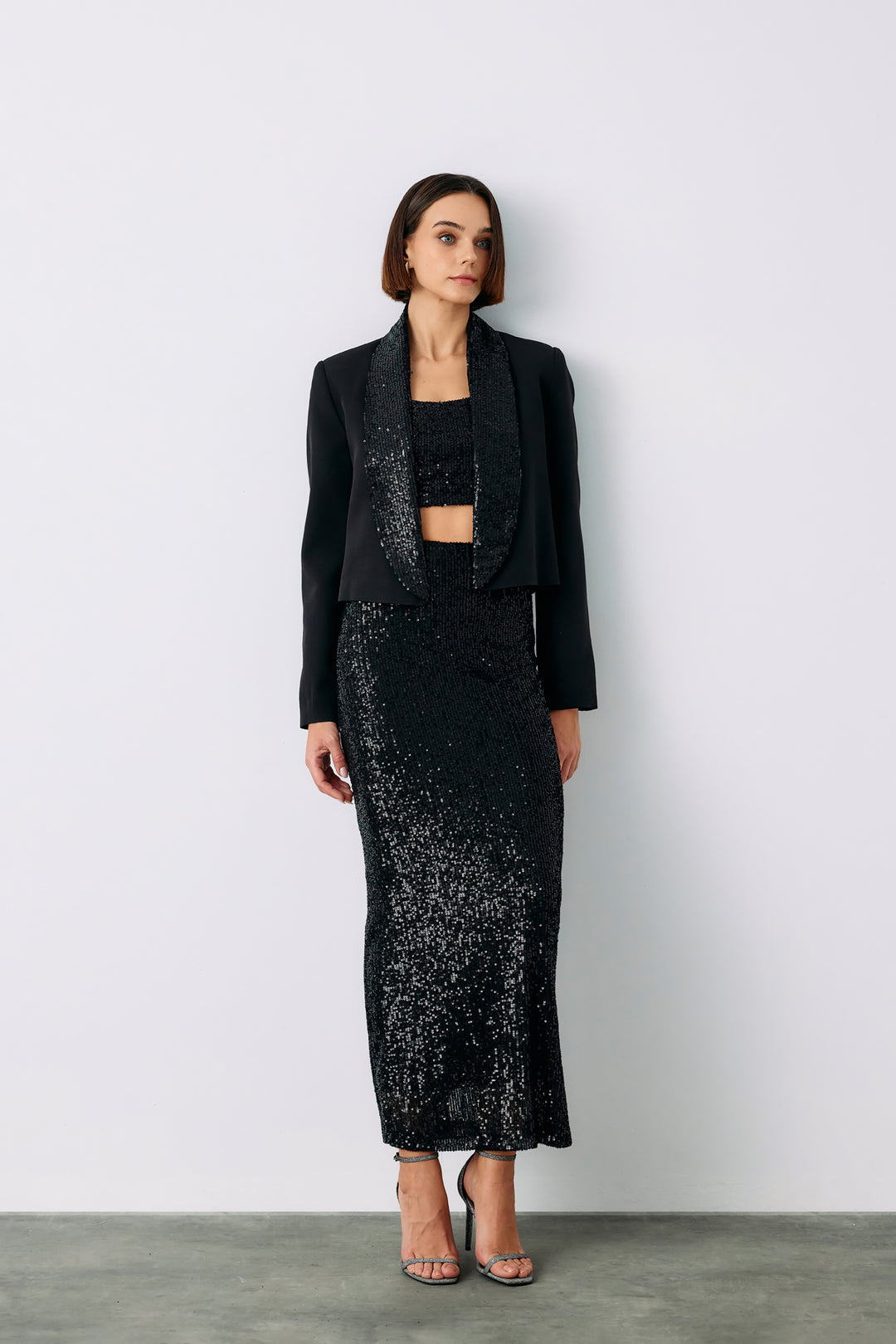 Sateen Jupe midi Karolin - Noir
