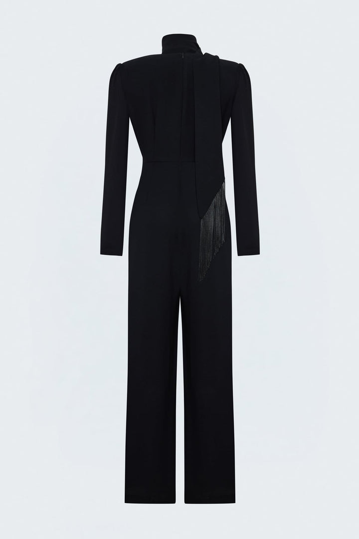 Sateen Combinaison en Crêpe avec Franges - Noir