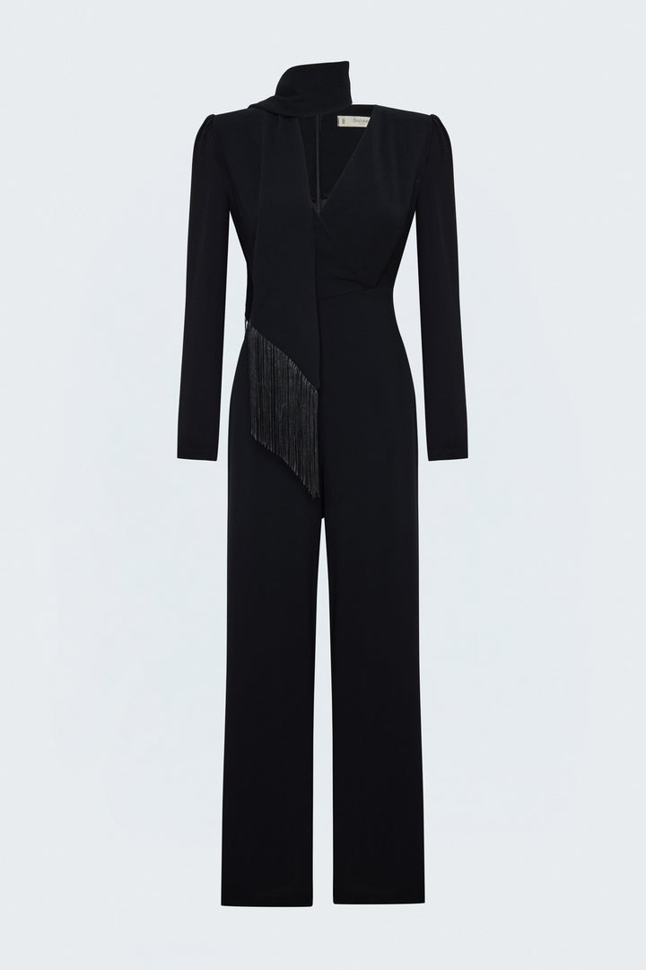 Sateen Combinaison en Crêpe avec Franges - Noir