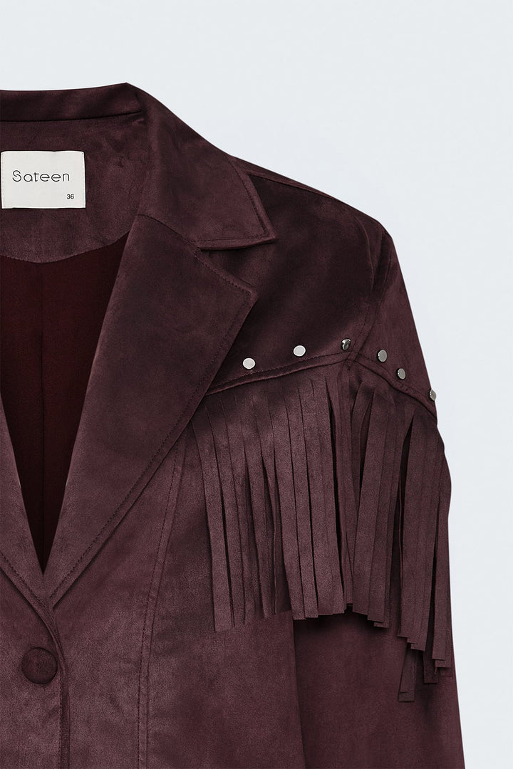 Sateen Veste en suède à franges - Bordeaux