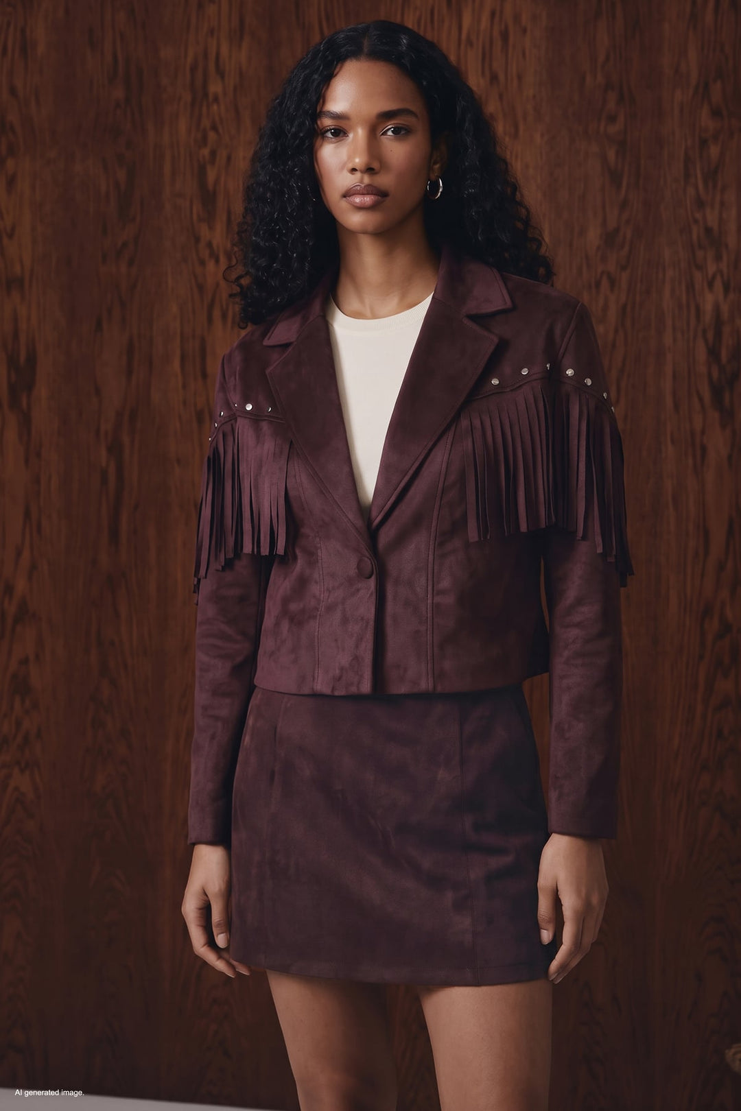 Sateen Veste en suède à franges - Bordeaux