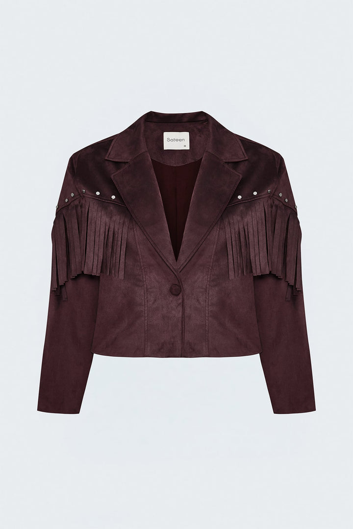 Sateen Veste en suède à franges - Bordeaux