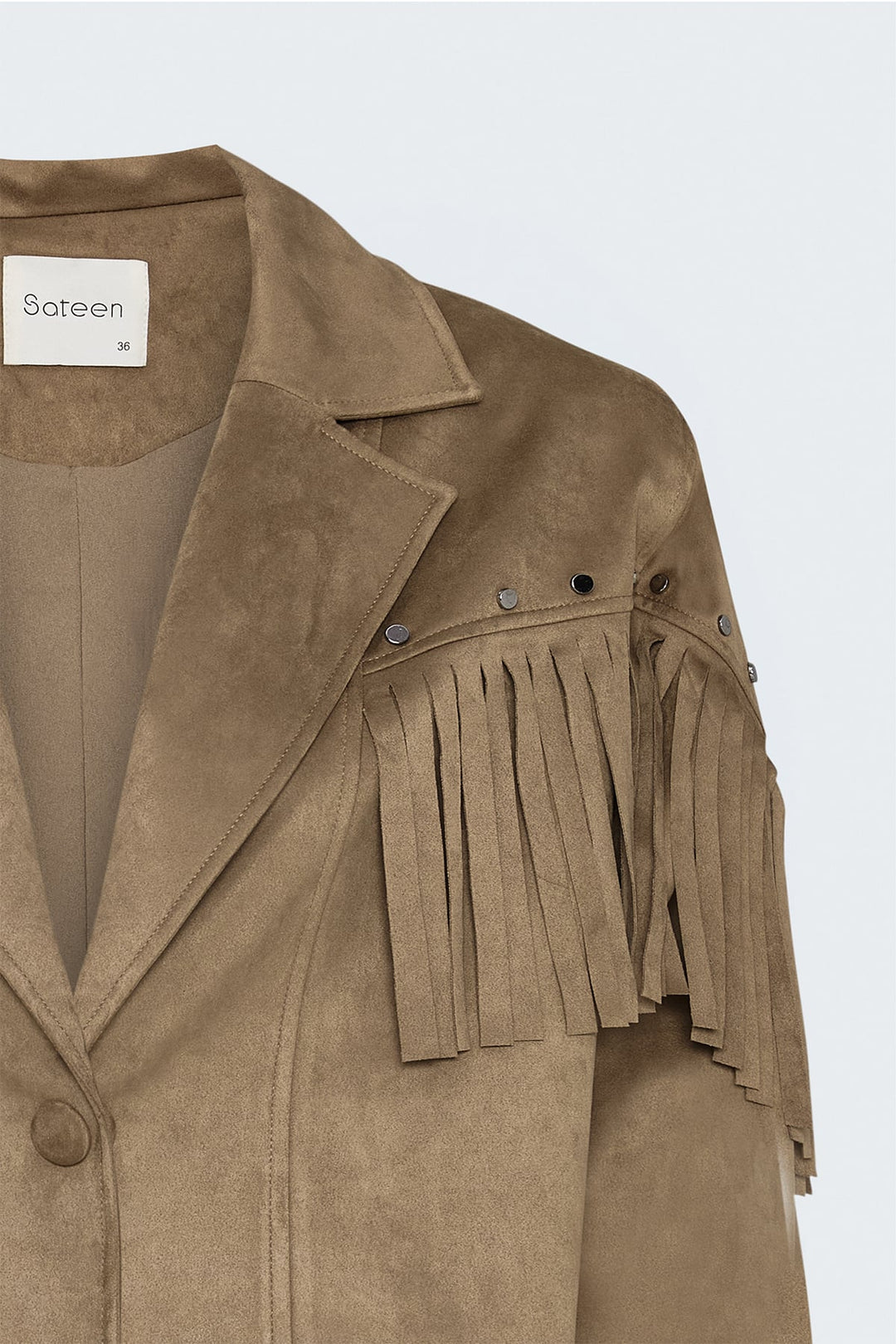 Sateen Veste en suède à franges - Camel