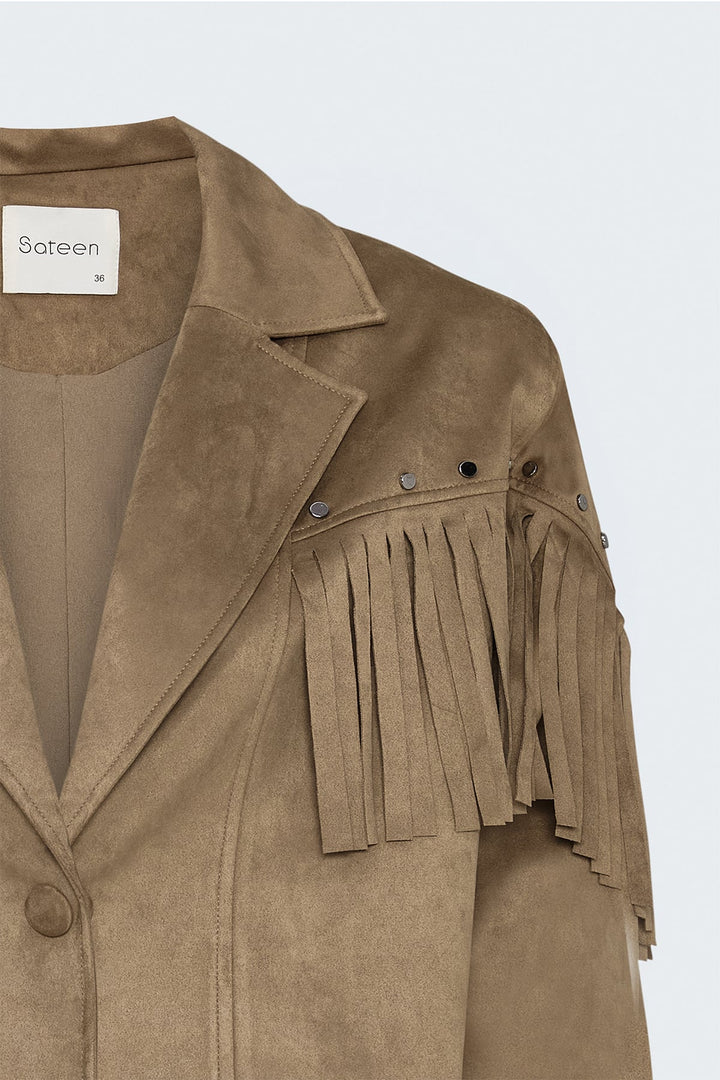 Sateen Veste en suède à franges - Camel