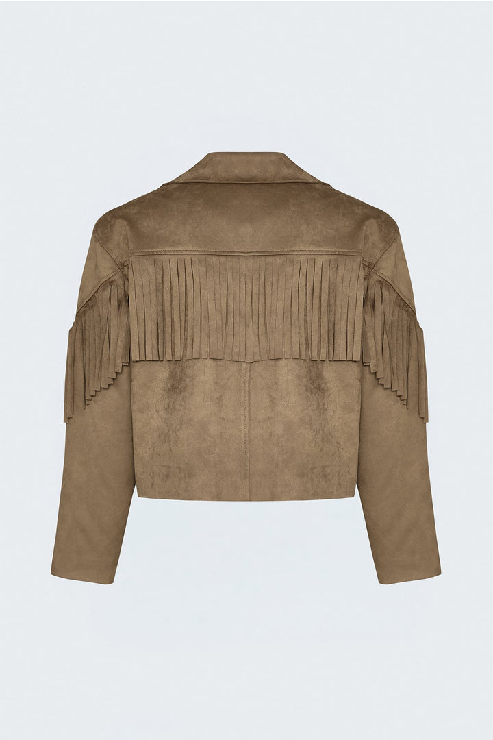 Sateen Veste en suède à franges - Camel