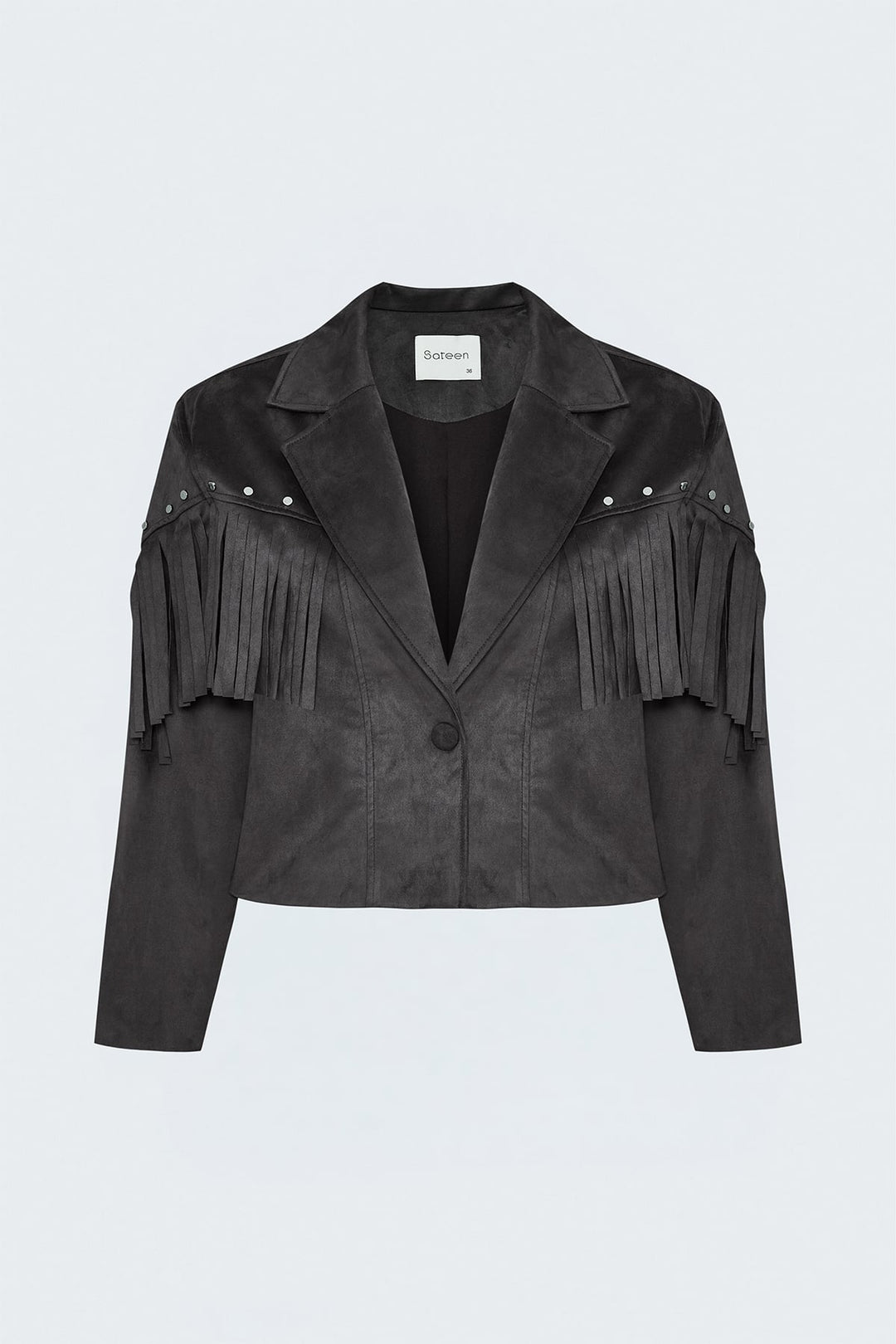 Sateen Veste en daim à franges - Marron