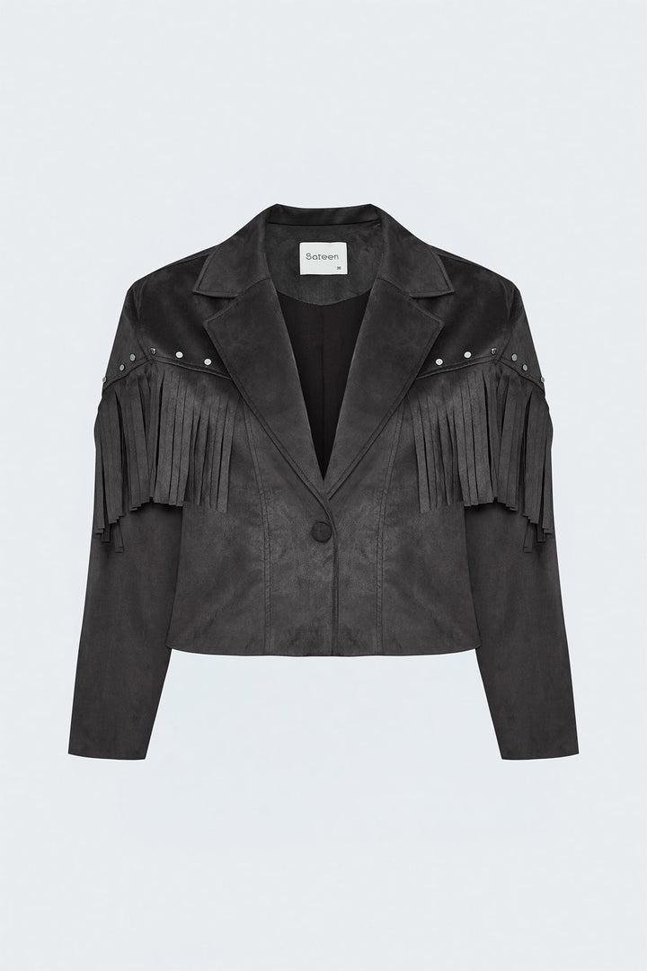 Sateen Veste en daim à franges - Marron