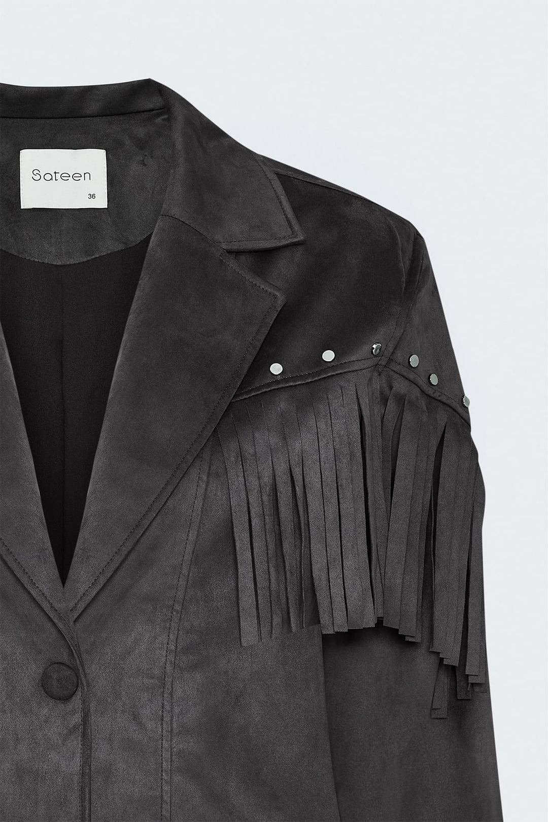 Sateen Veste en daim à franges - Marron
