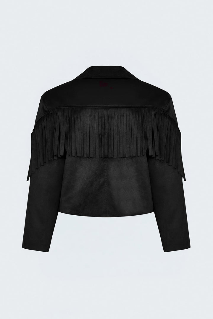 Sateen Veste en suède à franges - Noir