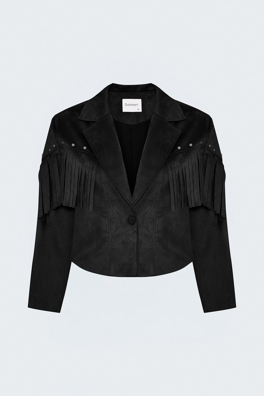 Sateen Veste en suède à franges - Noir