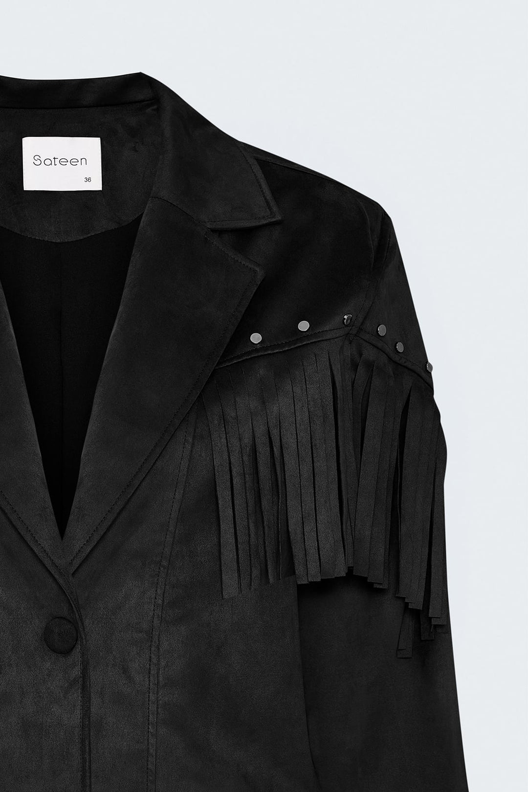 Sateen Veste en suède à franges - Noir