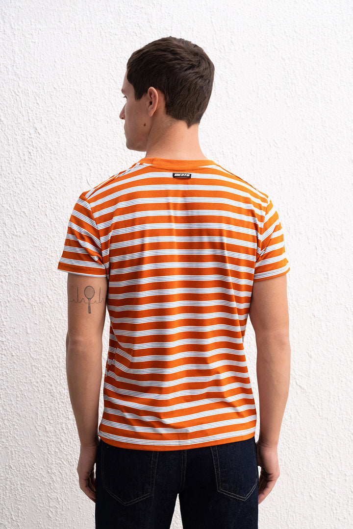 Giesto T-Shirt Terracotta Rayé Coupe Ample - Brique