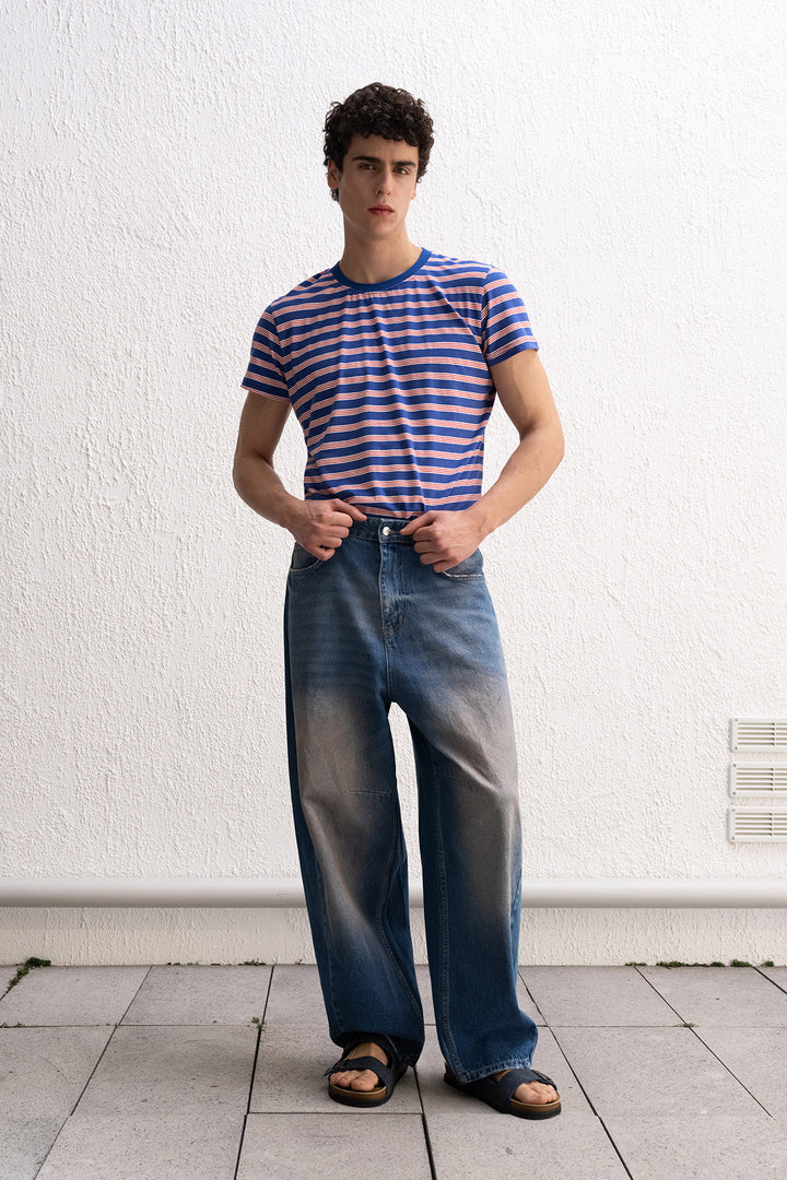 Giesto T-Shirt Bleu Rayé Coupe Ample - Bleu saphir