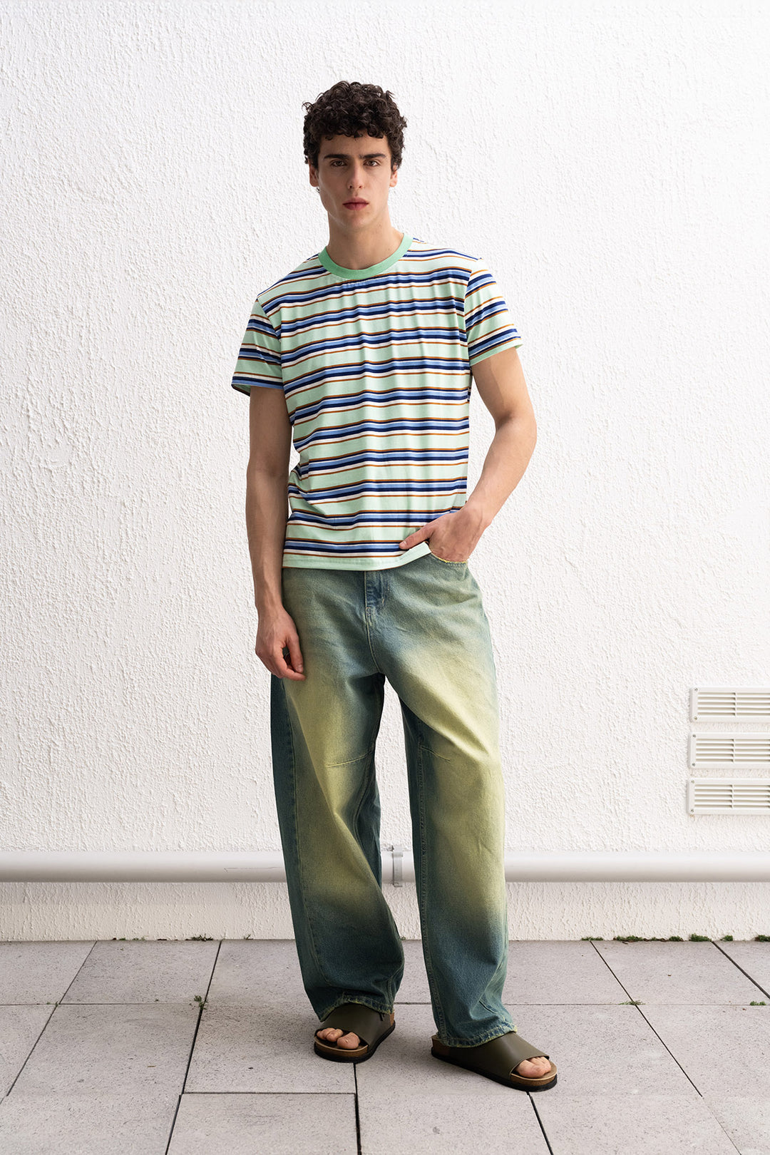 Giesto T-Shirt Mint Rayé Coupe Ample - Menthe