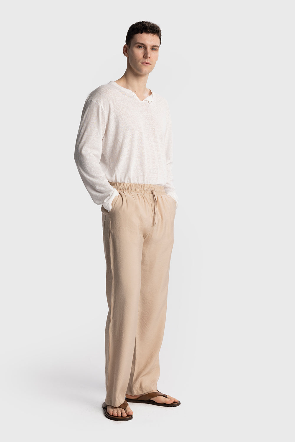 Giesto Pantalon ample à coupe décontractée - Beige