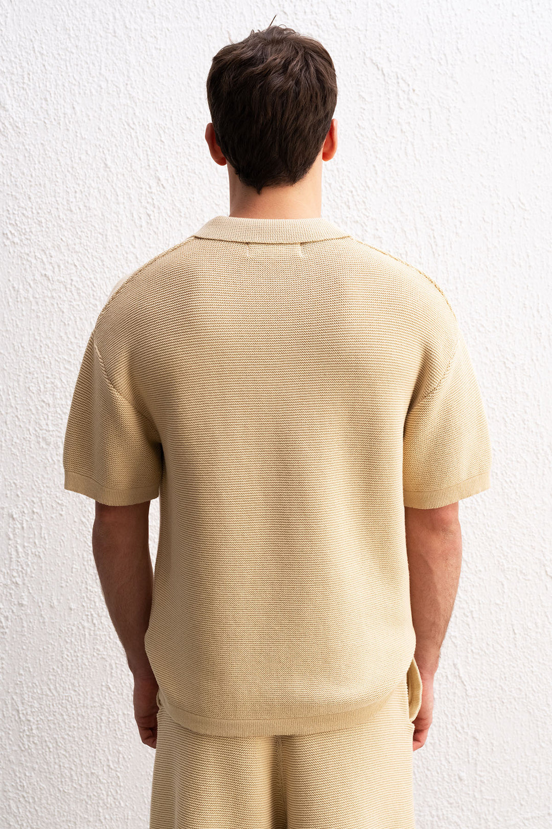 Giesto T-Shirt en Tricot Beige à Col Polo Coupe Ample - Beige