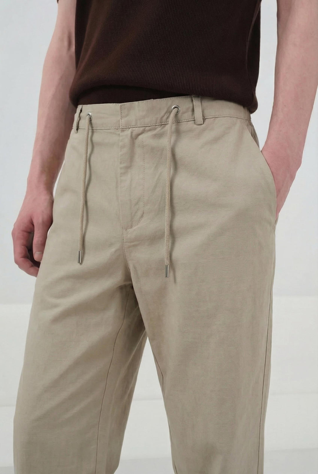Giesto Pantalon en Tencel Beige Imprimé Coupe Régulière - Beige