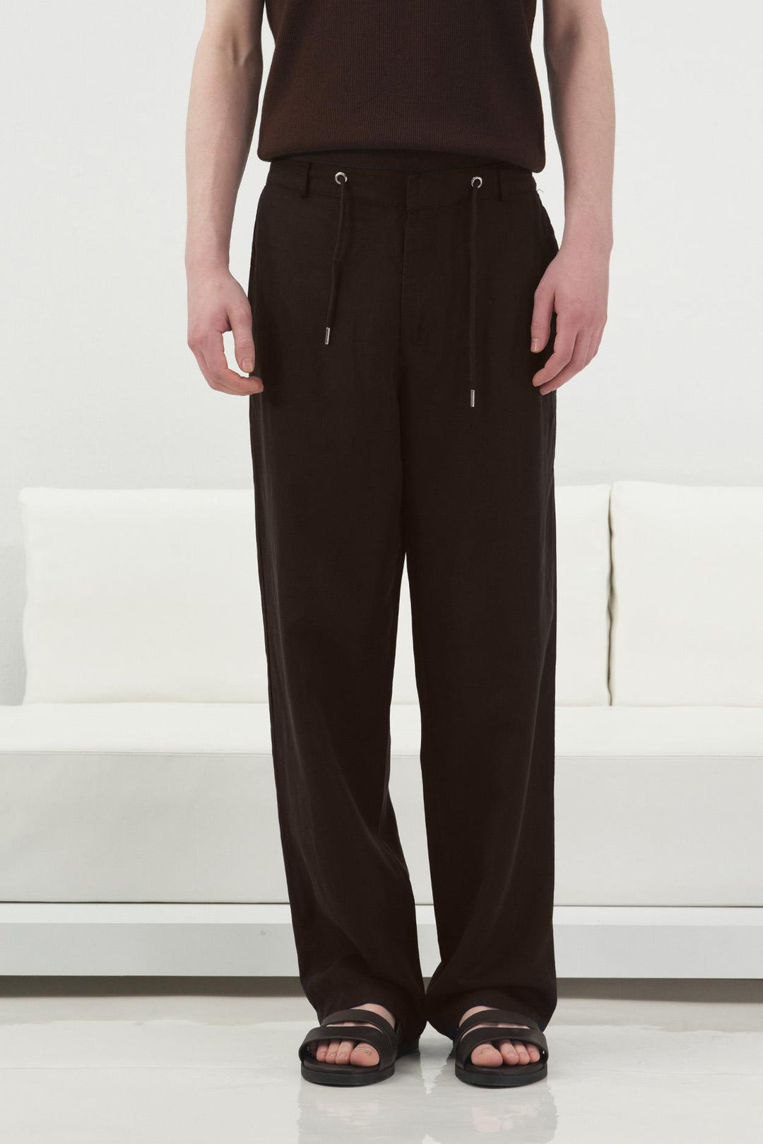 Giesto Pantalon en Tencel Marron Imprimé Coupe Régulière - Marron