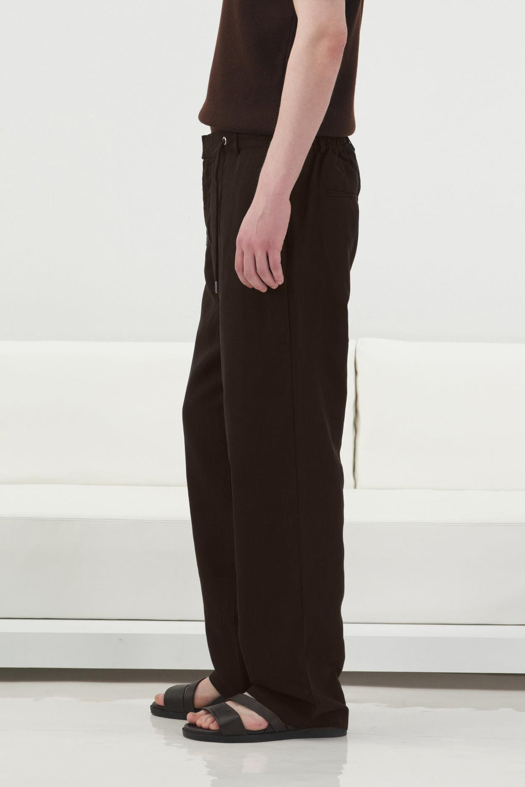 Giesto Pantalon en Tencel Marron Imprimé Coupe Régulière - Marron