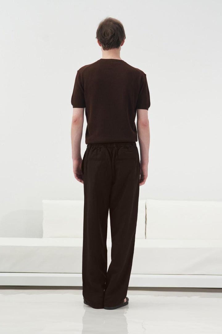 Giesto Pantalon en Tencel Marron Imprimé Coupe Régulière - Marron