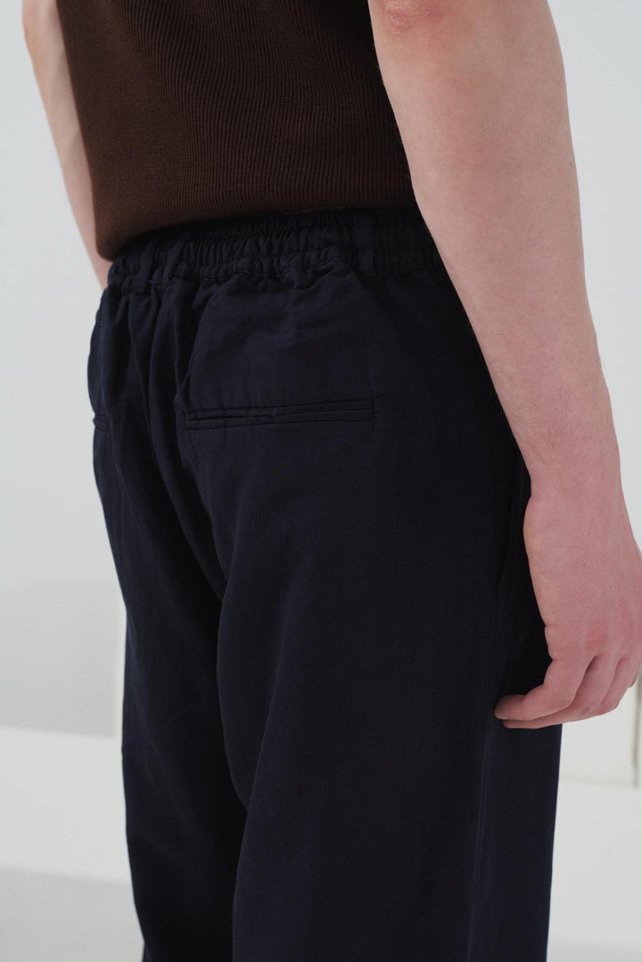 Giesto Pantalon en Tencel Bleu marine Imprimé Coupe Régulière - Bleu marine