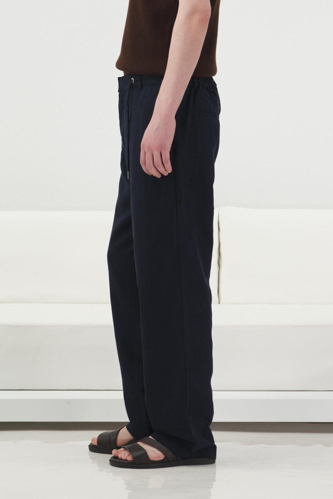Giesto Pantalon en Tencel Bleu marine Imprimé Coupe Régulière - Bleu marine