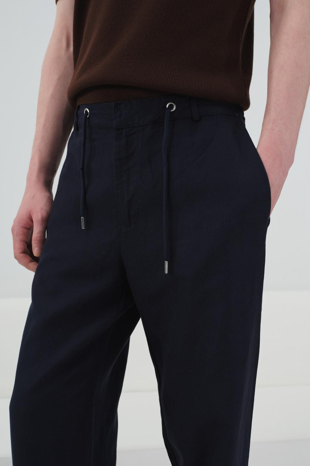 Giesto Pantalon en Tencel Bleu marine Imprimé Coupe Régulière - Bleu marine