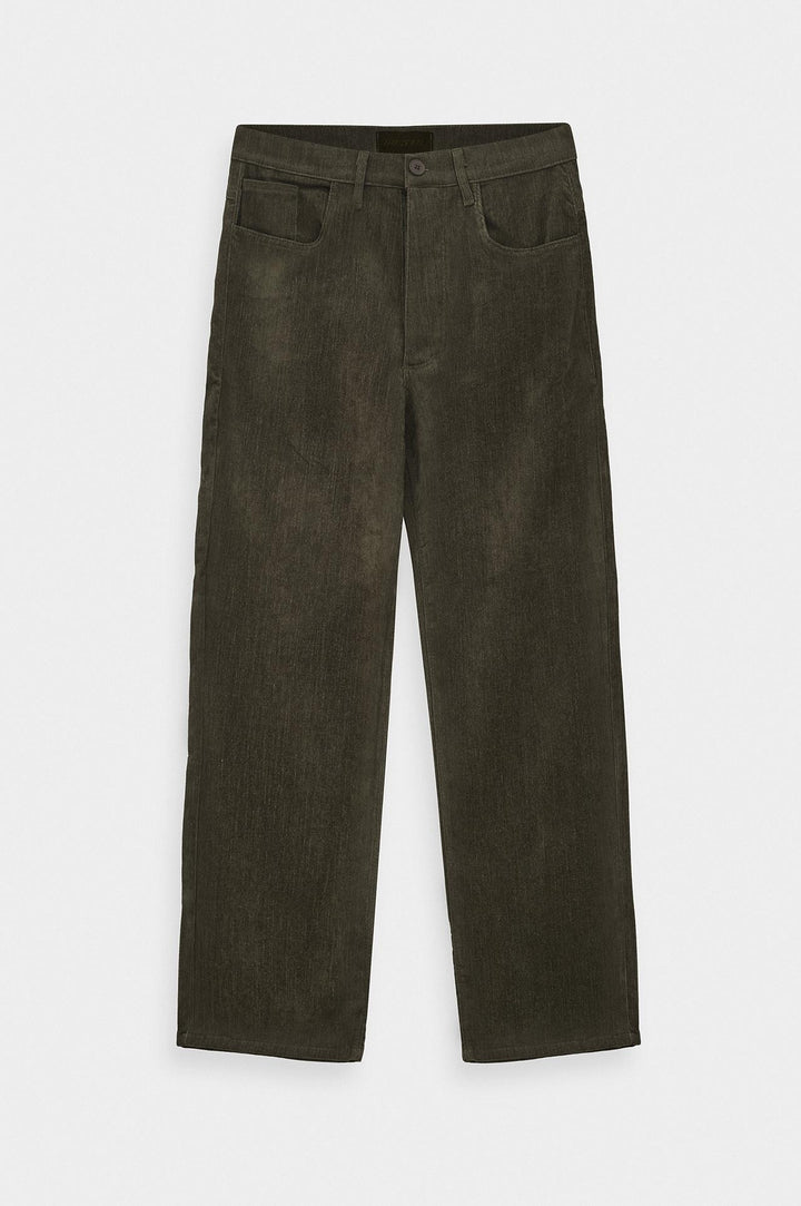 Giesto Pantalon en Velours Côtelé Haki Regular Fit - Kaki
