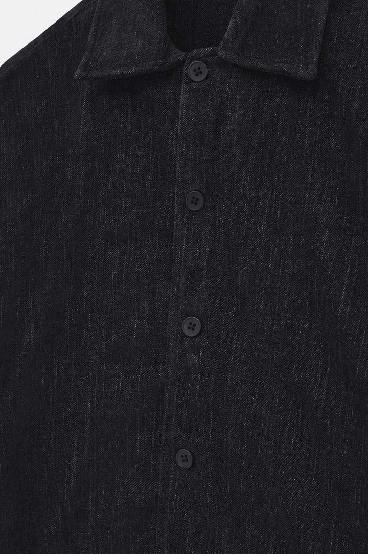 Giesto Chemise en Velours Noir Texturée Regular Fit - Noir