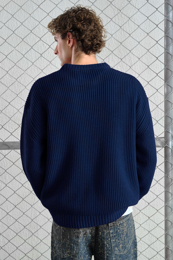Giesto Pull tricoté bleu marine à coupe ample et texturé - Bleu marine