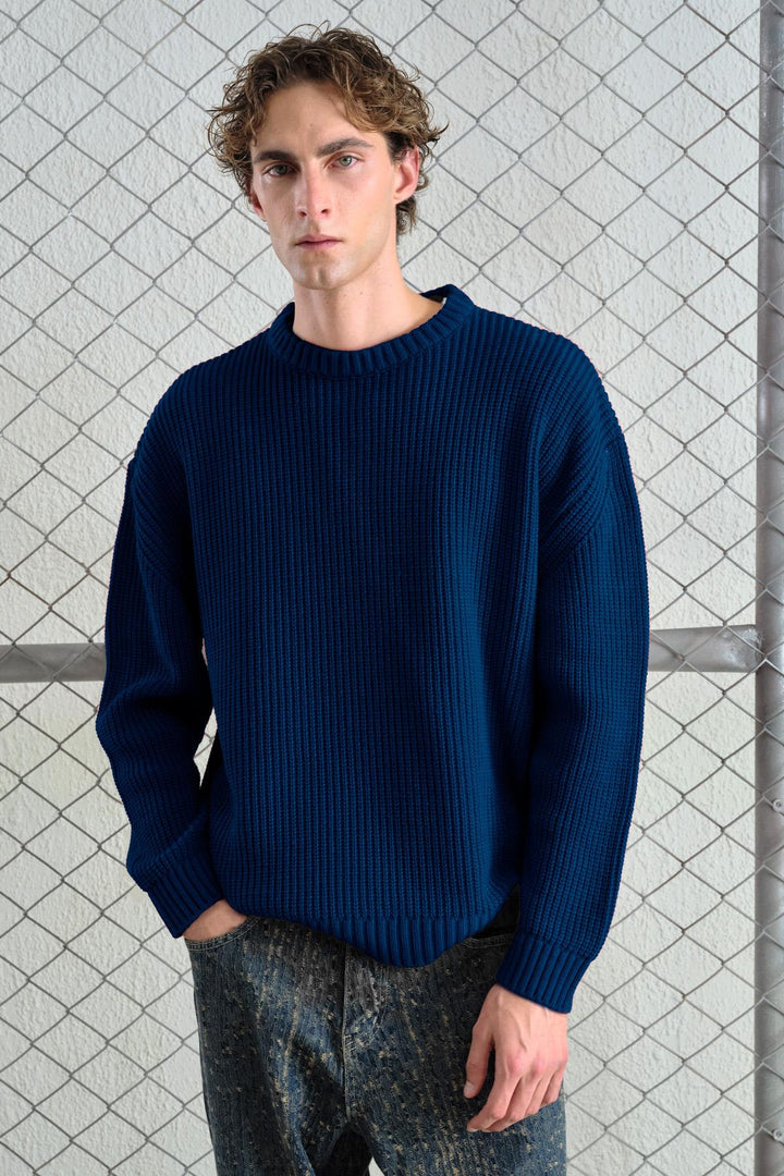 Giesto Pull tricoté bleu marine à coupe ample et texturé - Bleu marine