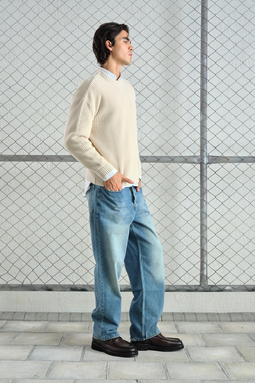 Giesto Pull tricoté écru à coupe ample et texturé - Écru