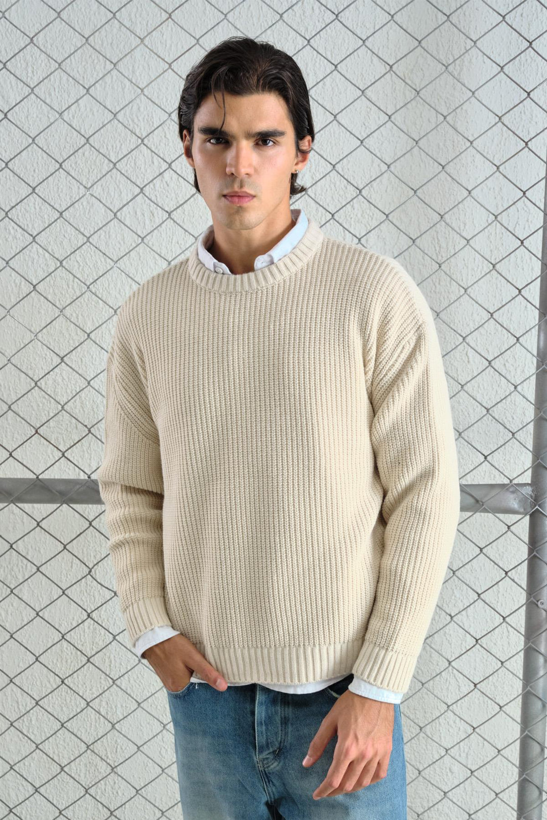 Giesto Pull tricoté écru à coupe ample et texturé - Écru