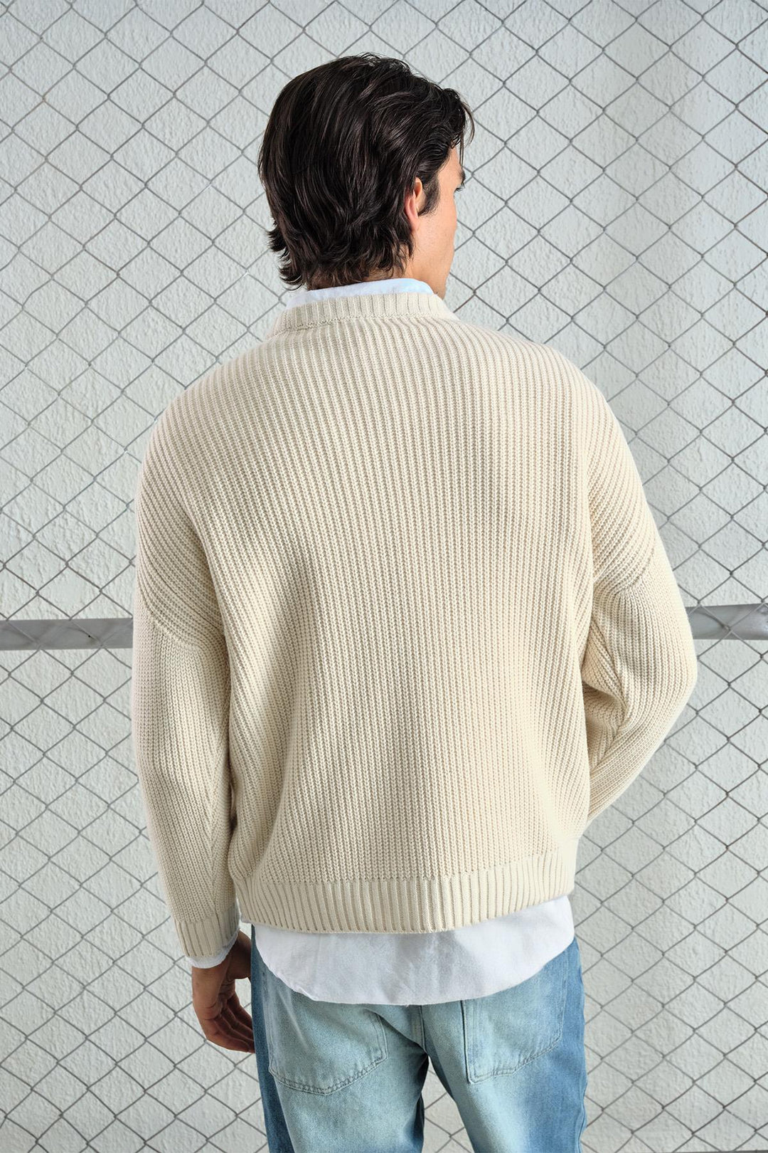 Giesto Pull tricoté écru à coupe ample et texturé - Écru