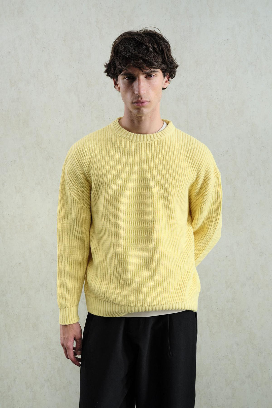 Giesto Pull tricoté jaune à coupe ample et texturé - Jaune
