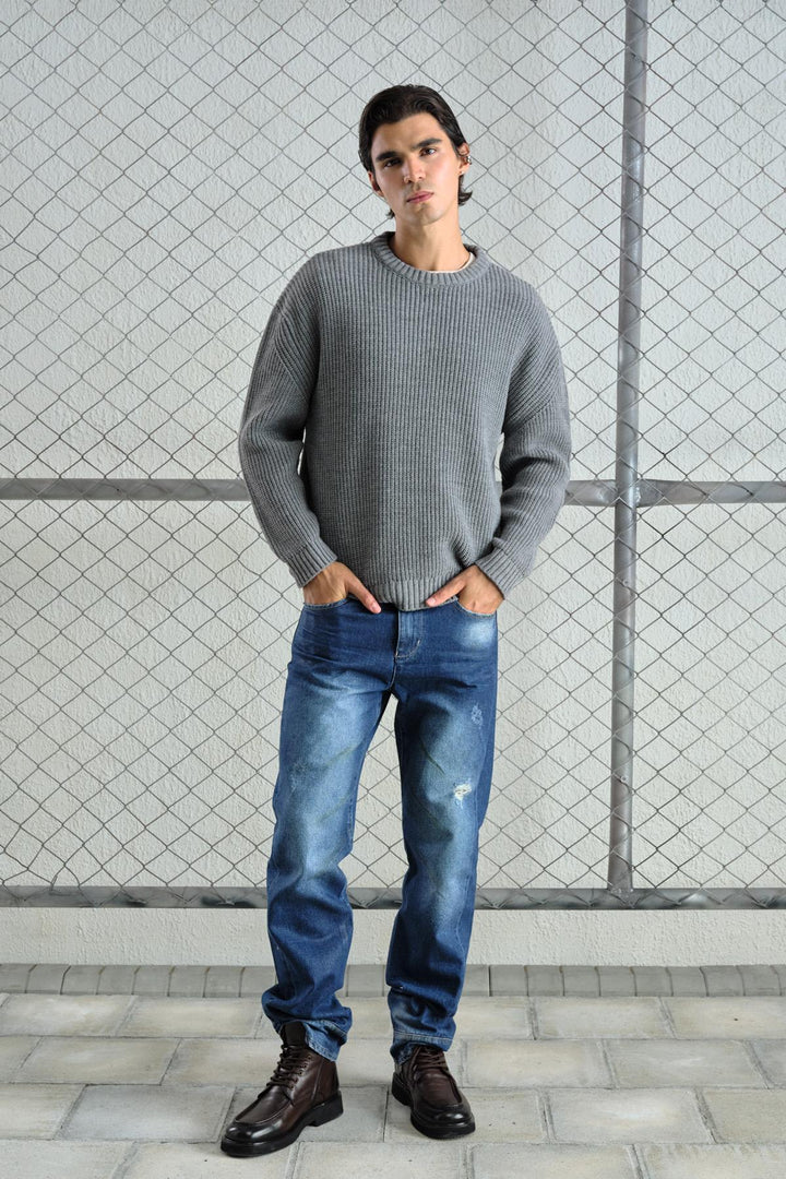 Giesto Pull tricoté gris à coupe ample et texturé - Gris