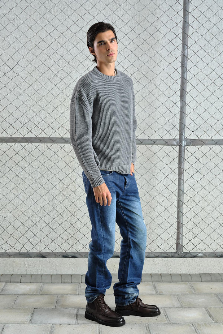 Giesto Pull tricoté gris à coupe ample et texturé - Gris