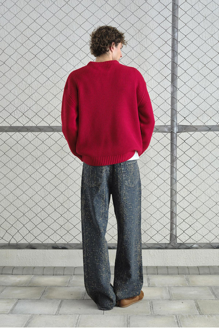 Giesto Pull tricoté rouge à coupe ample et texturé - Rouge