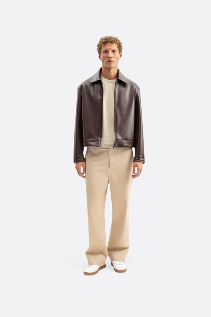Giesto Veste en cuir marron coupe regular fit - Marron