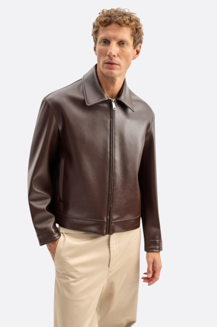 Giesto Veste en cuir marron coupe regular fit - Marron