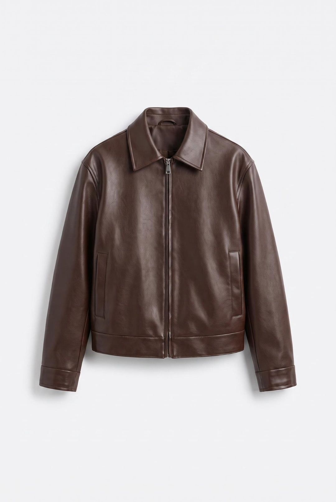 Giesto Veste en cuir marron coupe regular fit - Marron
