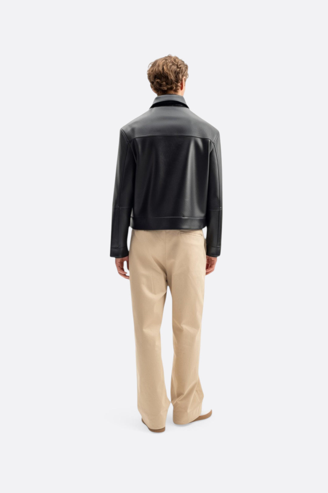 Giesto Veste en cuir noire Regular Fit - Noir
