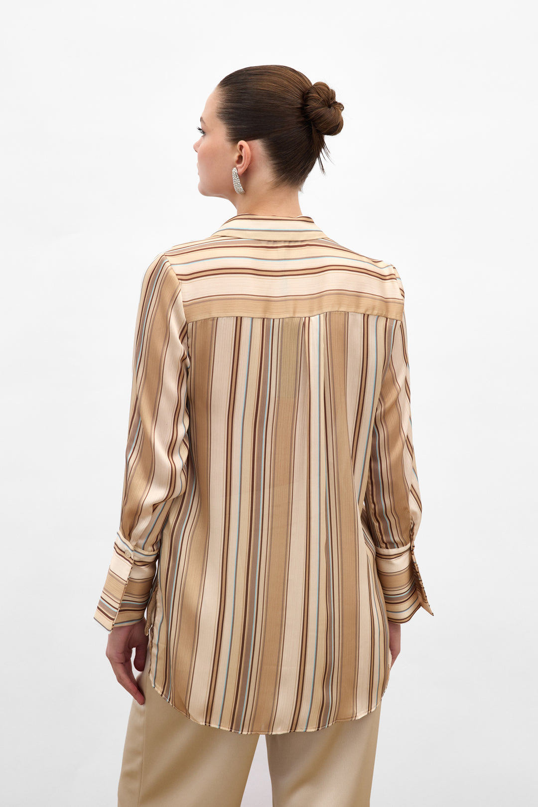 Sateen Chemise Rayée Colorée - camel