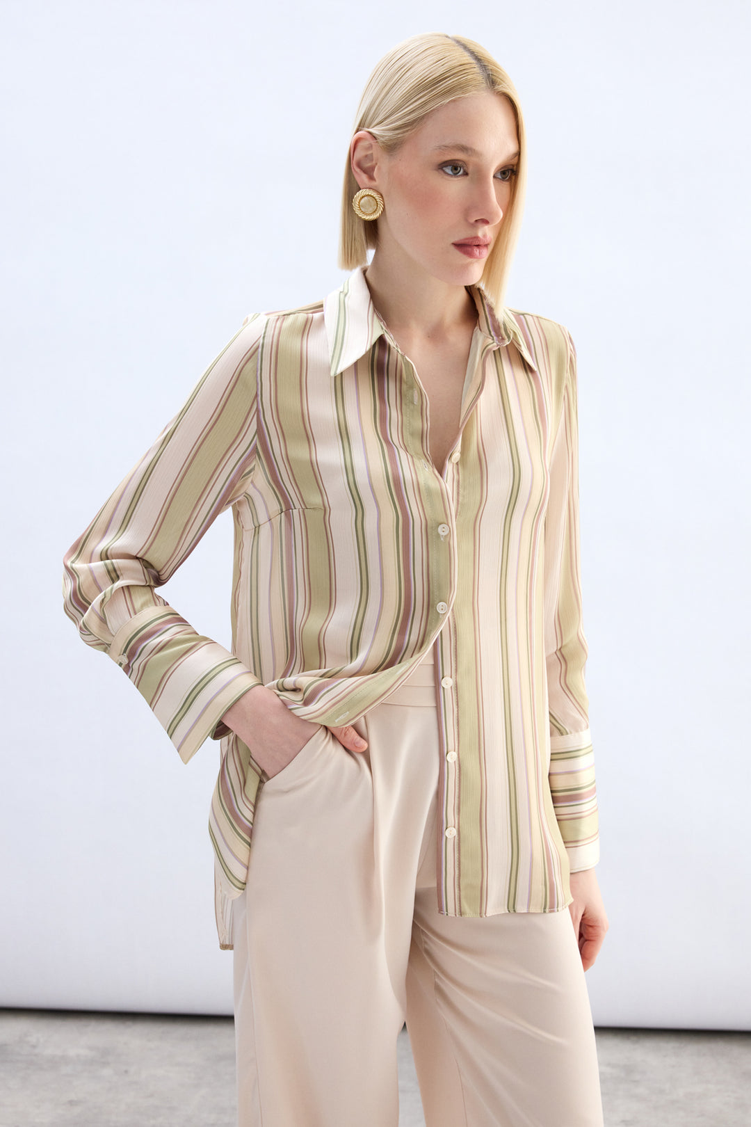Sateen Chemise à rayures colorées - yag Vert