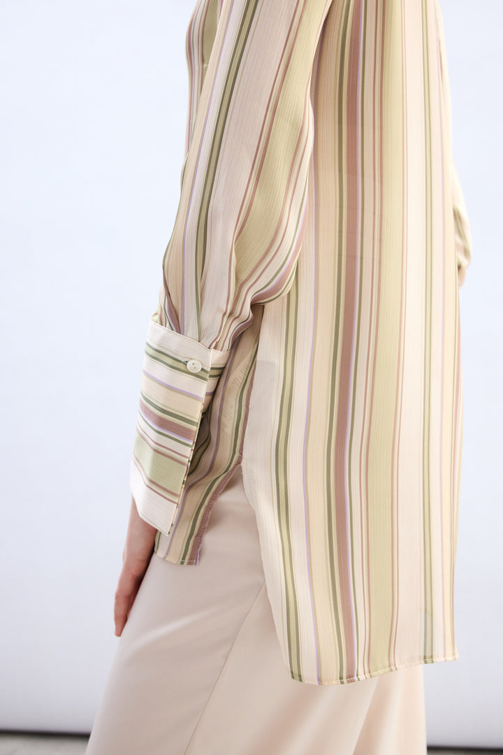Sateen Chemise à rayures colorées - yag Vert