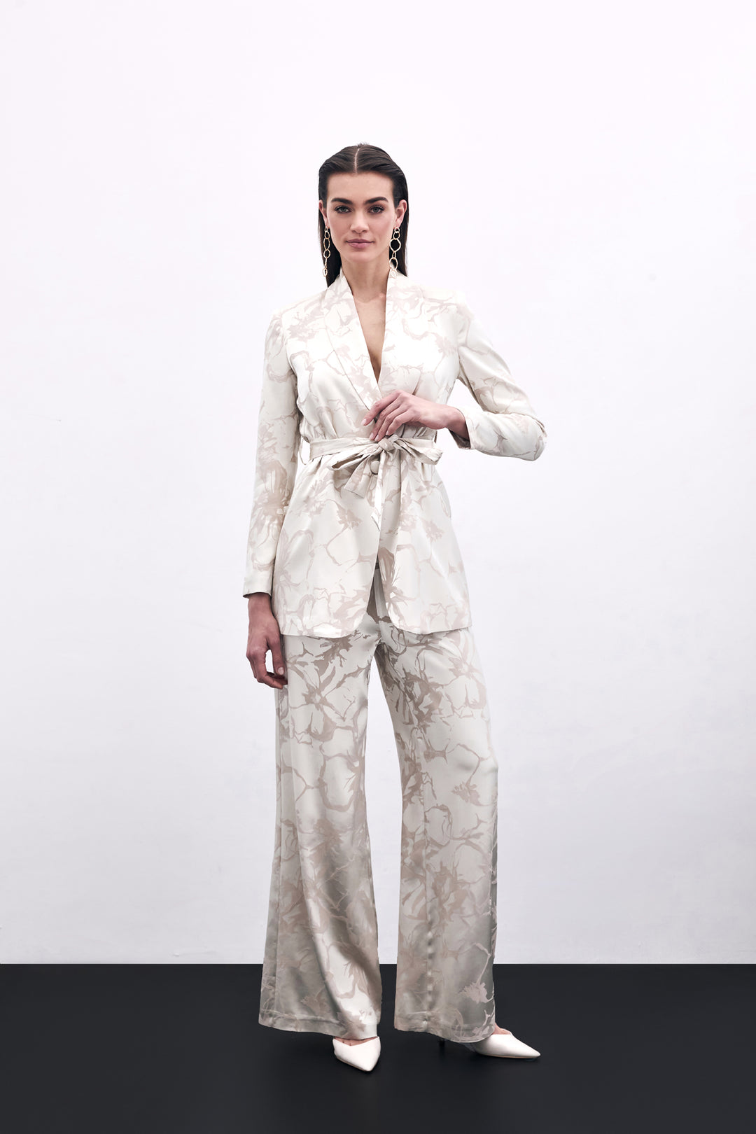Sateen Pantalon Jacquard Coloré - Beige
