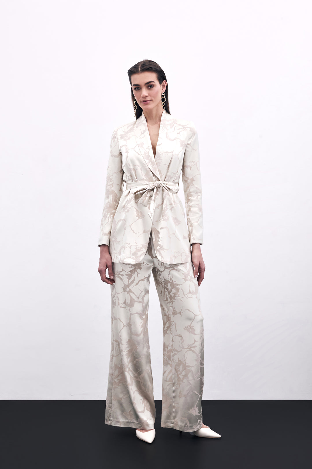 Sateen Pantalon Jacquard Coloré - Beige