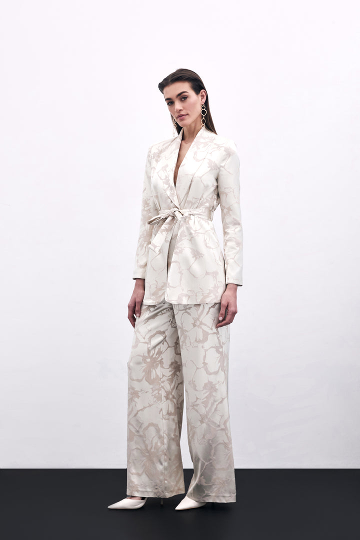 Sateen Pantalon Jacquard Coloré - Beige