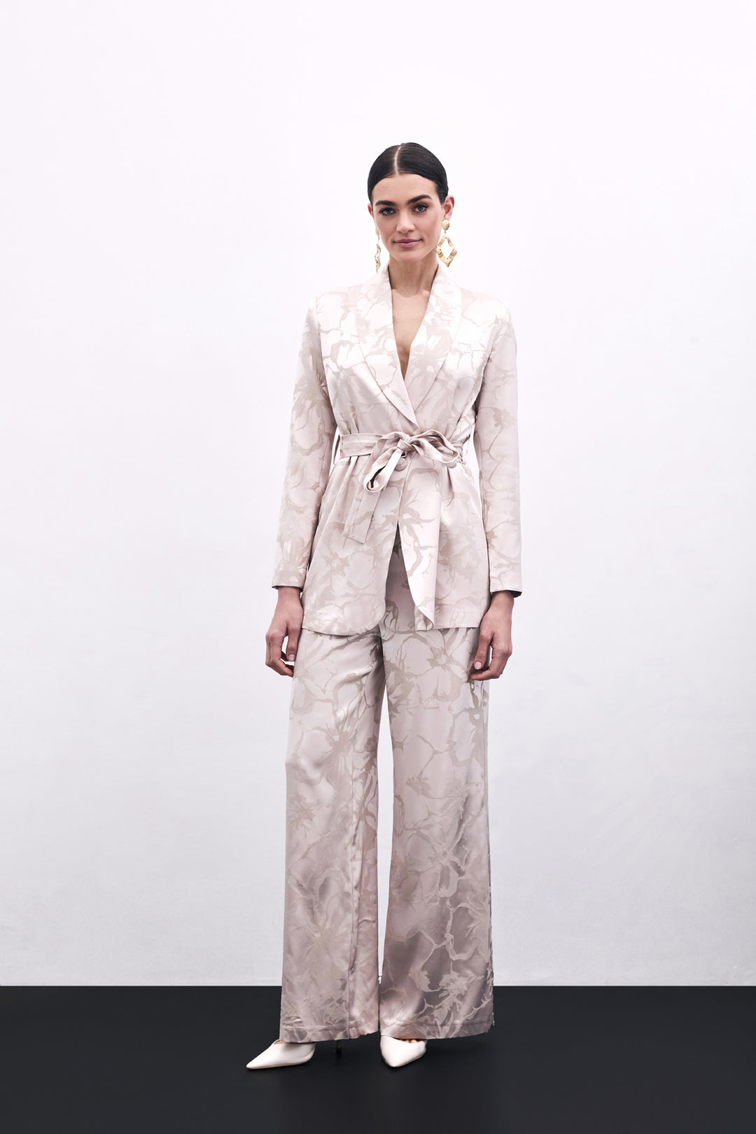 Sateen Pantalon Jacquard Coloré - Poudre
